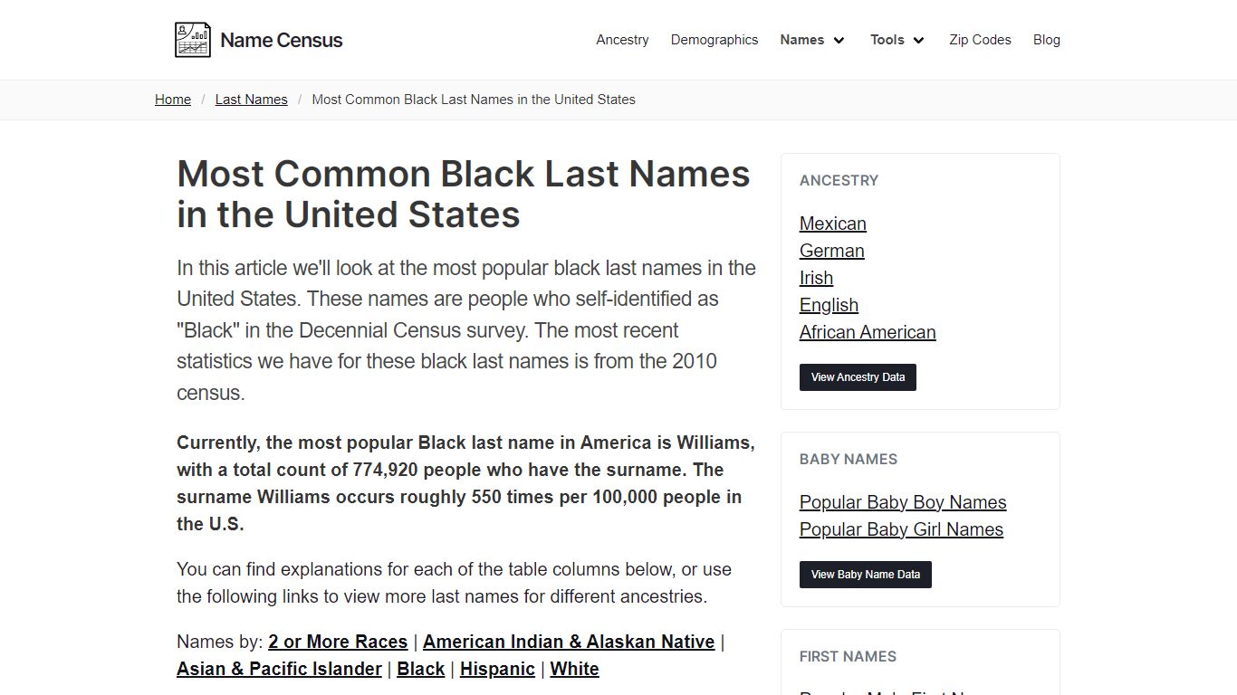 Most Common Black Last Names in the United States - Name Census